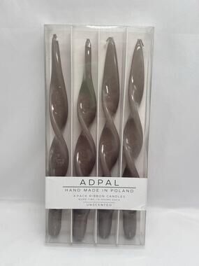 ADPAL Brown Ribbon Taper Candles Set Of 4 Unscented Hand Made Poland Home Decor